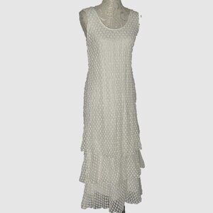 White Flowy IC by Connie K 3 Tiers sz S Sleeveless Maxi Dress Fit Flare Lined
